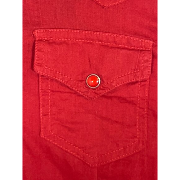 Retro Western Pearl Snap L Red Floral Embroidery Cowgirl Country Farm Metallic - Picture 6 of 12